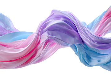 Flowing, vibrant fabric drapes in pastel shades of pink, purple, and blue