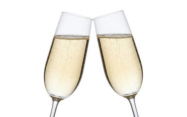 Two champagne flutes toasting in celebration