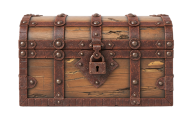 Old wooden pirate treasure chest with lock