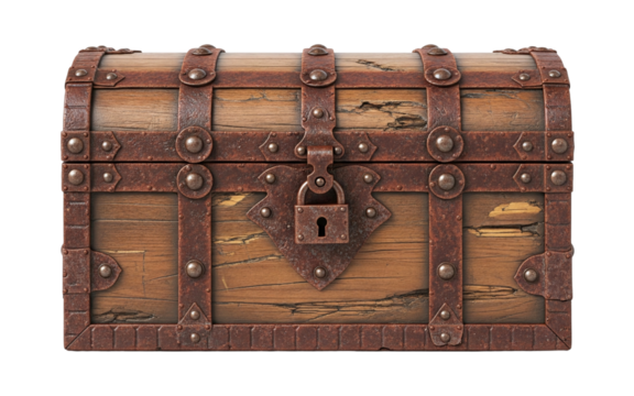Old wooden pirate treasure chest with lock
