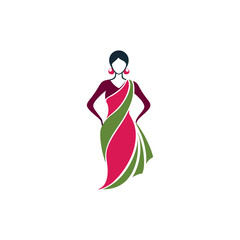 Women's fashion design logo with saree vector	