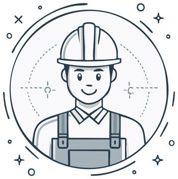 recommend clip art: Construction Worker Cartoon Illustration Builder in Hard Hat and Overalls Circular Design