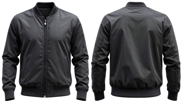 Dark Grey Bomber Jacket Front and Back Display – Mockup Set, Transparent PNG