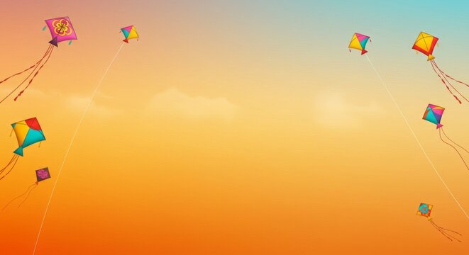 Dashain Festival banner background, kites in sky on colorful gradient