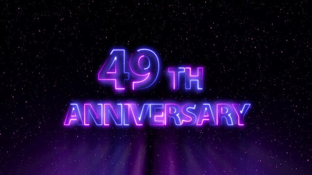 Congratulations on 49th Anniversary 4k video, neon glowing text animation on Luxury background.  Greeting text 49  anniversary Luxury celebration motion animation. neon lighting happy anniversary text