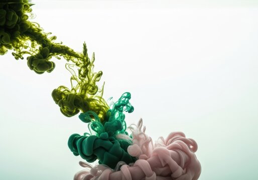 Dynamic green, teal, pink ink swirls underwater. - Powered by Adobe