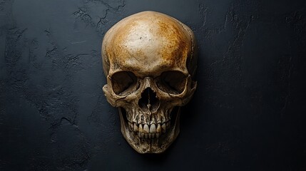 Anatomical human skull death head bone skeleton halloween dark background horror anatomy medical study art