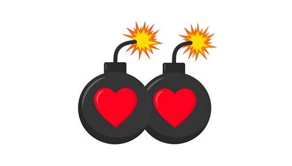Two black bombs with red hearts, explosions