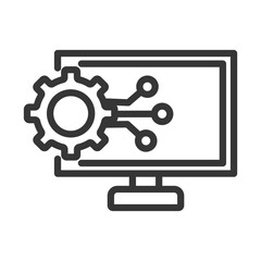 
Outline icon single digital transformation with computer design, gears and artificial nerves