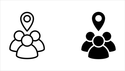 meeting point location icon set, gathering people on white background