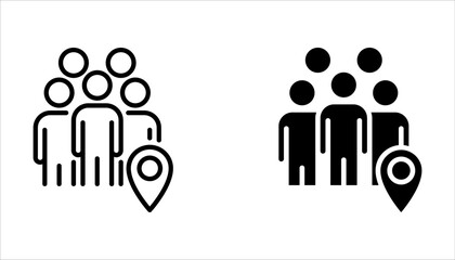 meeting point location icon set, gathering people on white background