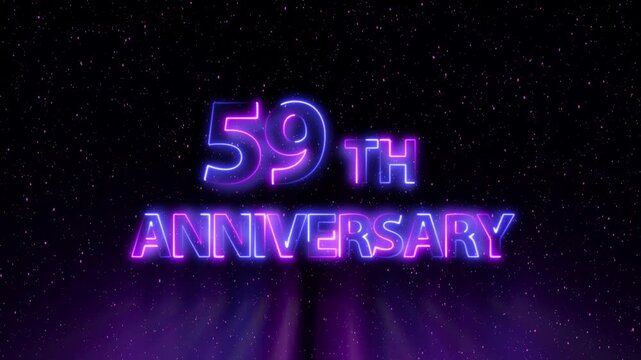 Congratulations on 59th Anniversary 4k video, neon glowing text animation on Luxury background.  Greeting text 59  anniversary Luxury celebration motion animation. neon lighting happy anniversary text