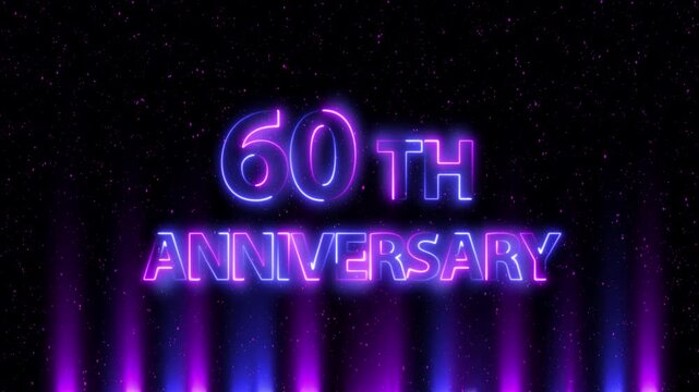 Congratulations on 60th Anniversary 4k video, neon glowing text animation on Luxury background.  Greeting text 60  anniversary Luxury celebration motion animation. neon lighting happy anniversary text