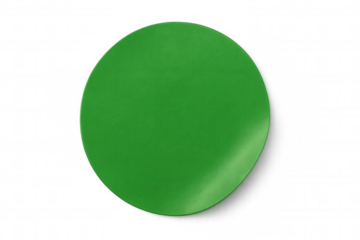Round green blank sticker with curled corner and transparent background, creating a customizable template for various design applications