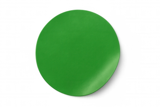 Round green blank sticker with curled corner and transparent background, creating a customizable template for various design applications - Powered by Adobe