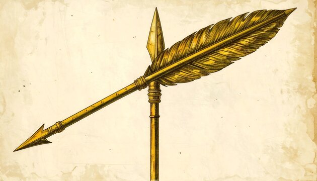 Gold arrow illustration on aged paper