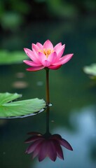 Serene Lotus Flower Reflecting in Calm Pond Water Tranquil Nature Scene Perfect for Websites, Blogs, and Peaceful Wallpaper