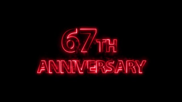 Congratulations on 67th Anniversary 4k video, neon glowing text animation on Luxury background.  Greeting text 67  anniversary Luxury celebration motion animation. neon lighting happy anniversary text