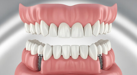 Fototapeta premium Discover stunningly realistic dental implants and perfect white teeth, showcasing modern dentistry advancements.