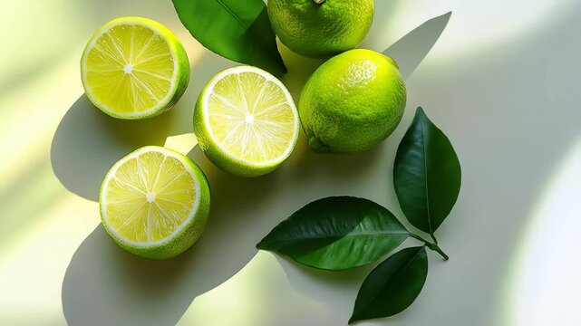 Lime halves and leaves in sunlight