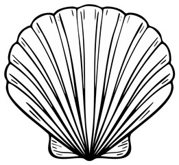 Stylized Line Drawing of a Large Scallop Seashell with Ribbed Texture