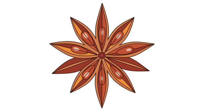 Stylized illustration of a ten-pointed star anise pod, a fragrant brown spice with orange highlights and distinct black outlines.
