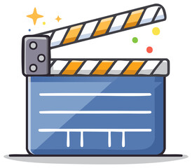 Bright cartoon clapperboard used in filmmaking and video production
