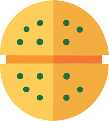 Stylized circular hamburger icon with sesame seeds and bun top view flat design appetizing food graphic
