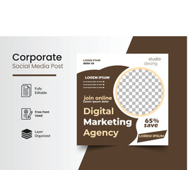 Digital Marketing Agency: A social media post advertising a digital marketing agency, emphasizing its services with a clean design, promoting a digital marketing agency, conveying services.