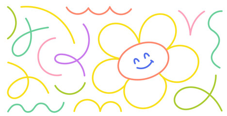 Colorful abstract design featuring cheerful flower with playful lines and patterns suitable for creative projects or children art