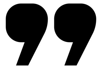 Double quotation marks icon for branding quotes, presentations, and layouts, rounded square drop style, bold black punctuation symbol for design templates, marketing assets, PNG file