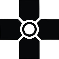 Modern abstract geometric symbol with concentric circles and cross shape in bold black and white contrast