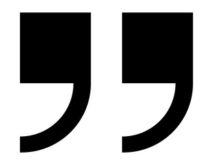 Double quotation marks icon for testimonials, reviews, and callouts, block style with semi-rounded ends, bold black punctuation symbol for digital layouts, web, print, PNG file
