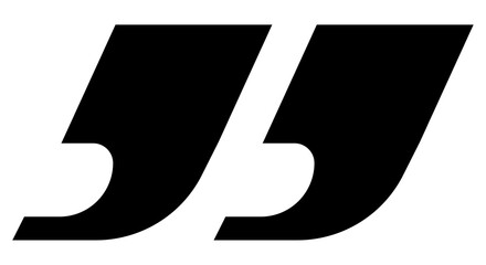 Double quotation marks icon for quote boxes, pull quotes, and testimonials, modern italic style with curved ends, bold black punctuation symbol for social media, banners, editorial layouts, PNG file