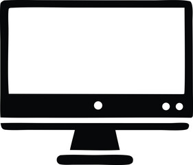 Modern flat screen computer monitor display with stand icon representation for digital technology and online media
