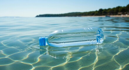 Plastic Bottle Floating in Ocean Water | Environmental Pollution and Awareness Concept for Conservation Campaigns
