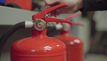 Person adjusting a fire extinguisher valve