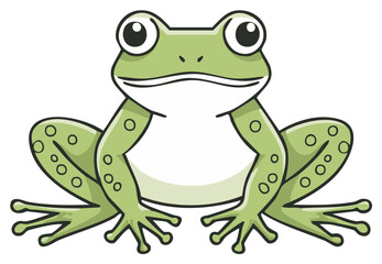 Obraz premium Cute green frog illustration sitting front view with big eyes