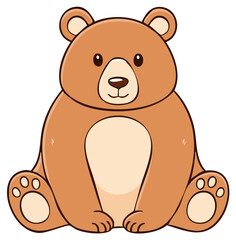 Cartoon brown bear sitting with paws visible and happy expression simple illustration