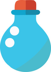 Bright blue potion bottle with orange cap featuring two white bubbles for science alchemy or magic potion concepts