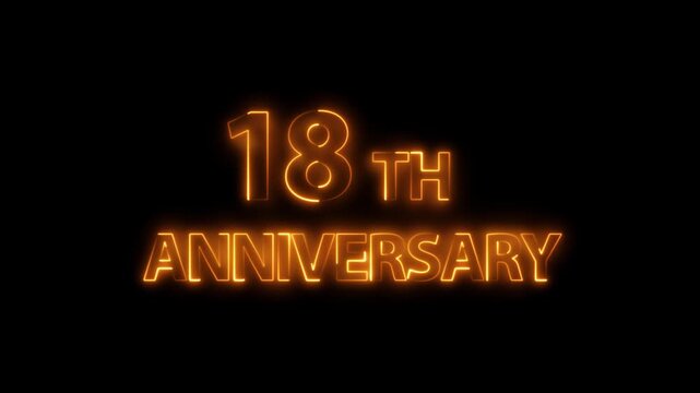 Congratulations on 18th Anniversary 4k video, neon glowing text animation on Luxury background.  Greeting text 18  anniversary Luxury celebration motion animation. neon lighting happy anniversary text