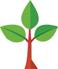 Vibrant flat design tree with three green leaves symbolizing growth new beginnings and nature's beauty