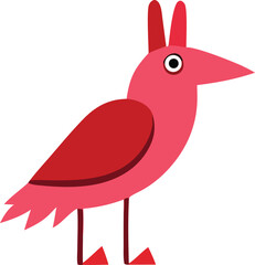 Whimsical pink and red cartoon bird with long beak and antennae fun character design for children's content and creative projects