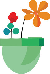 Charming hand-painted style flowers in a green pot brighten your day with floral beauty and garden delights