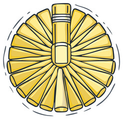 Cartoon illustration of a yellow duster or cleaning tool arranged in radial pattern.