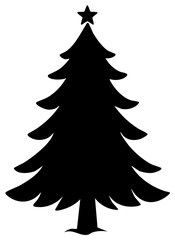 Christmas Tree Silhouette with Star Isolated on White Background for Holiday Decor