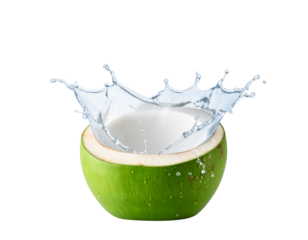 Fresh Green Coconut with Water Splash – Tropical Drink PNG