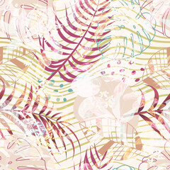 Dark seamless pattern of tropical forest with many kind of exotic plants and leaves in vector ,Design for fashion fabric,web,wallpaper,and all prints