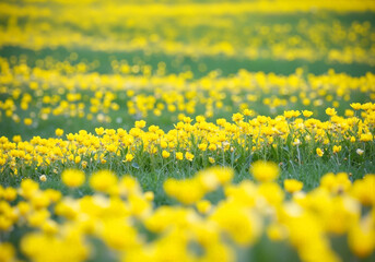Fototapeta premium Vibrant yellow buttercups blossoming in a green meadow