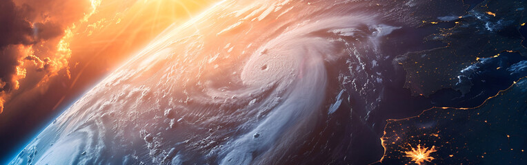Fototapeta premium Bright golden ocean vortex glowing magically with radiant sunlight.